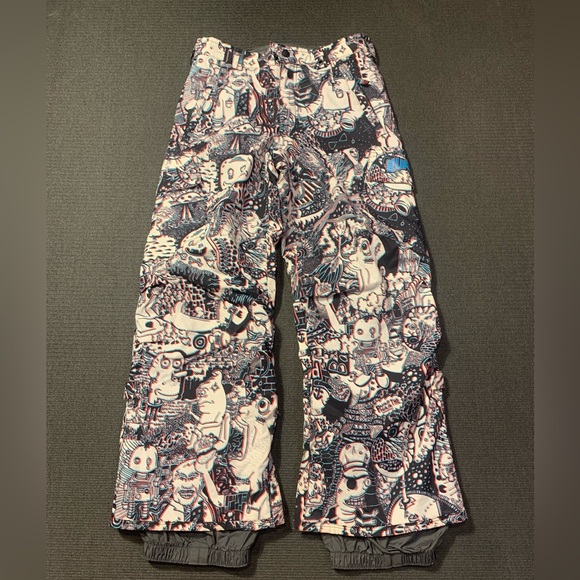BURTON Dryride Cargo Ski Snowboard Pants Black Graphic Rare Medium 10/11 - Picture 1 of 6